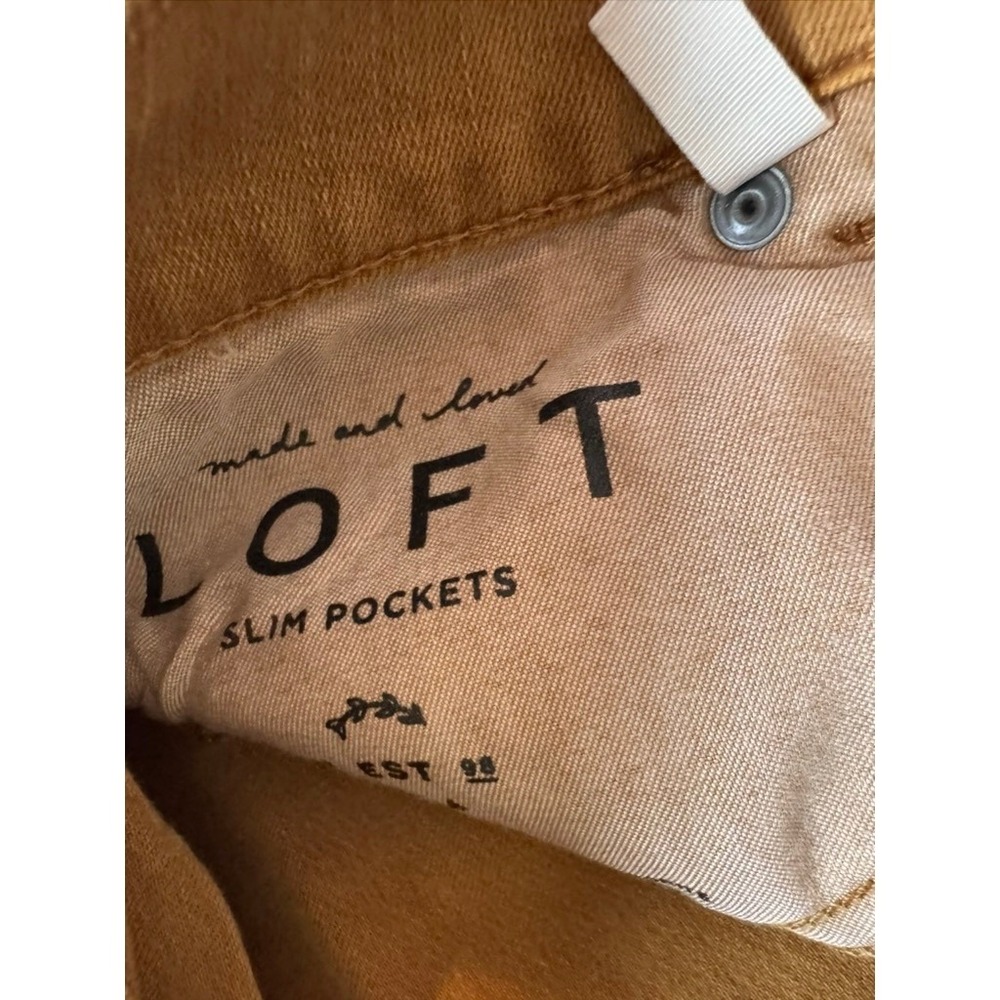 LOFT Mustard Yellow High Waist Skinny Crop Raw Hem Jeans 26 2 330NC1 - Picture 7 of 12
